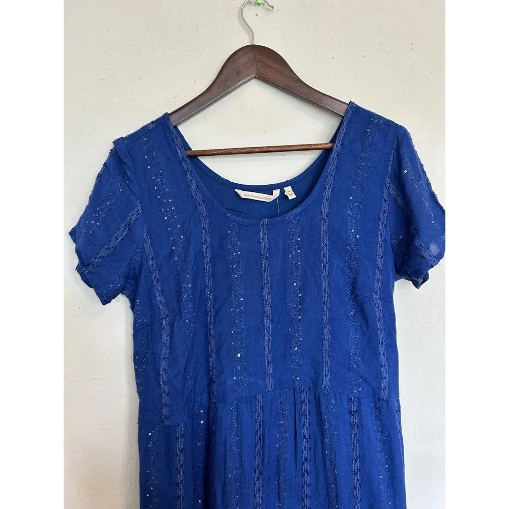 Soft Surroundings Kara Shimmer Tiered Maxi Dress M NWT Blue Peasant Resort Beach